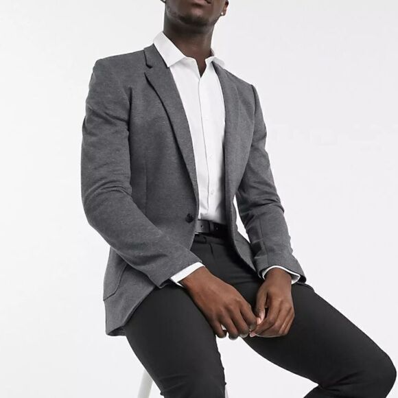 ASOS DESIGN Tall super skinny jersey blazer in charcoal  size 40” Tall XLong - Picture 1 of 11